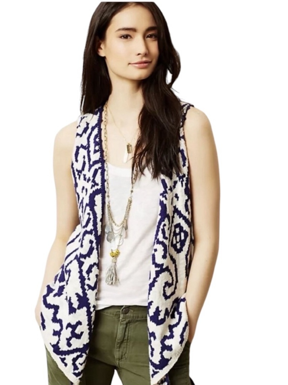 Anthropologie MOTH Boho Turson Netted Crochet Tassel Vest size M/L